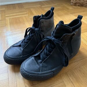 Authentic Converse Chuck Taylor All Star Black Leather High-Top Sneakers